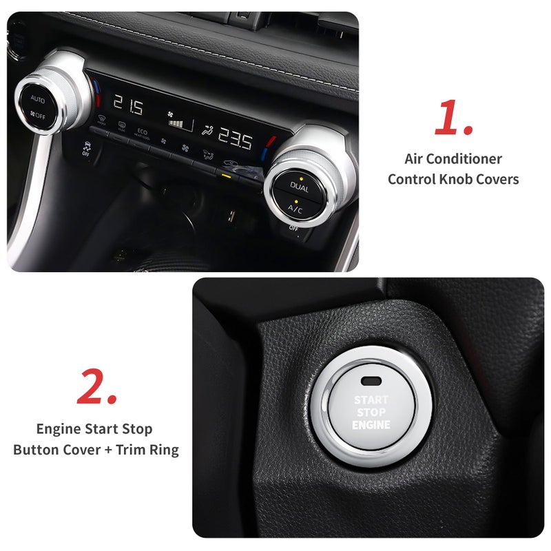Polodunn for Toyota RAV4 Accessories 2025 2024 2023 2022 2021 2020 2019 -Air Conditioning Knob Covers, Push Start Button Cover Trim Rings 4pcs (Silver) - Image 3
